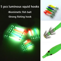 5 pieces/pack fishing luminous squid fixtures, stainless steel light umbrella hooks, fishing squid, shrimp, octopus bait