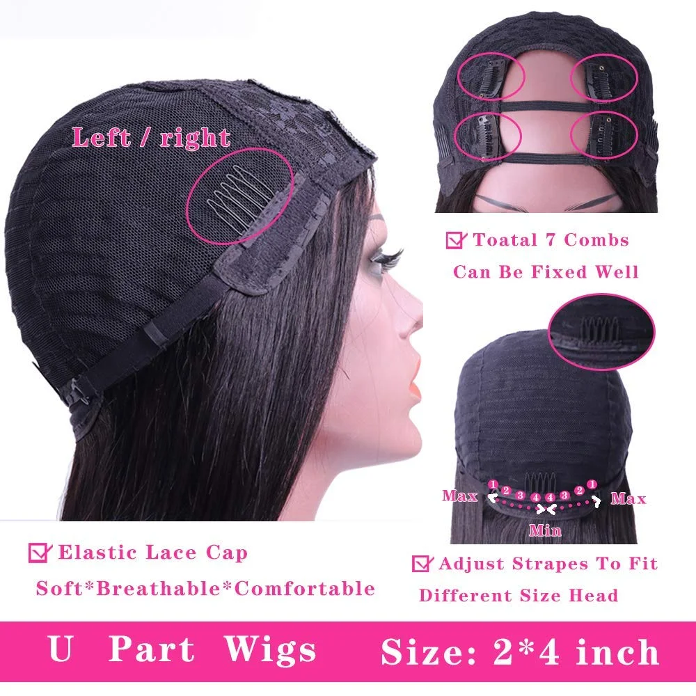 Brazilian Straight U Part Wigs For Women Human Hair 14-30 inch 150% Density Machine Made U Shape Wigs Straight Human Hair Wigs