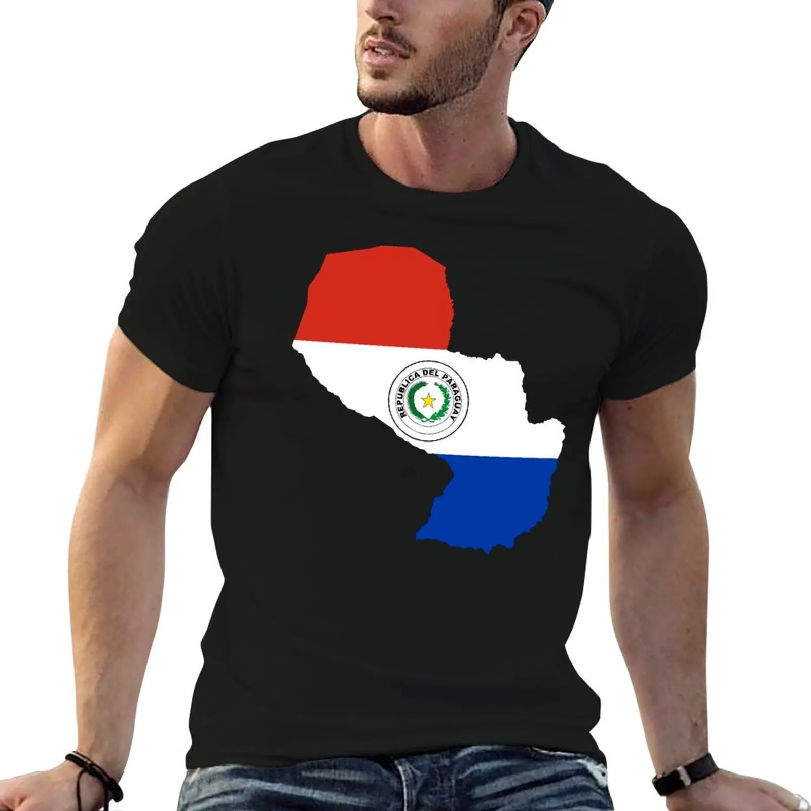 

Paraguay Flag Map T-Shirt cotton t shirts man 100% t shirts cotton 100% T-Shirt
