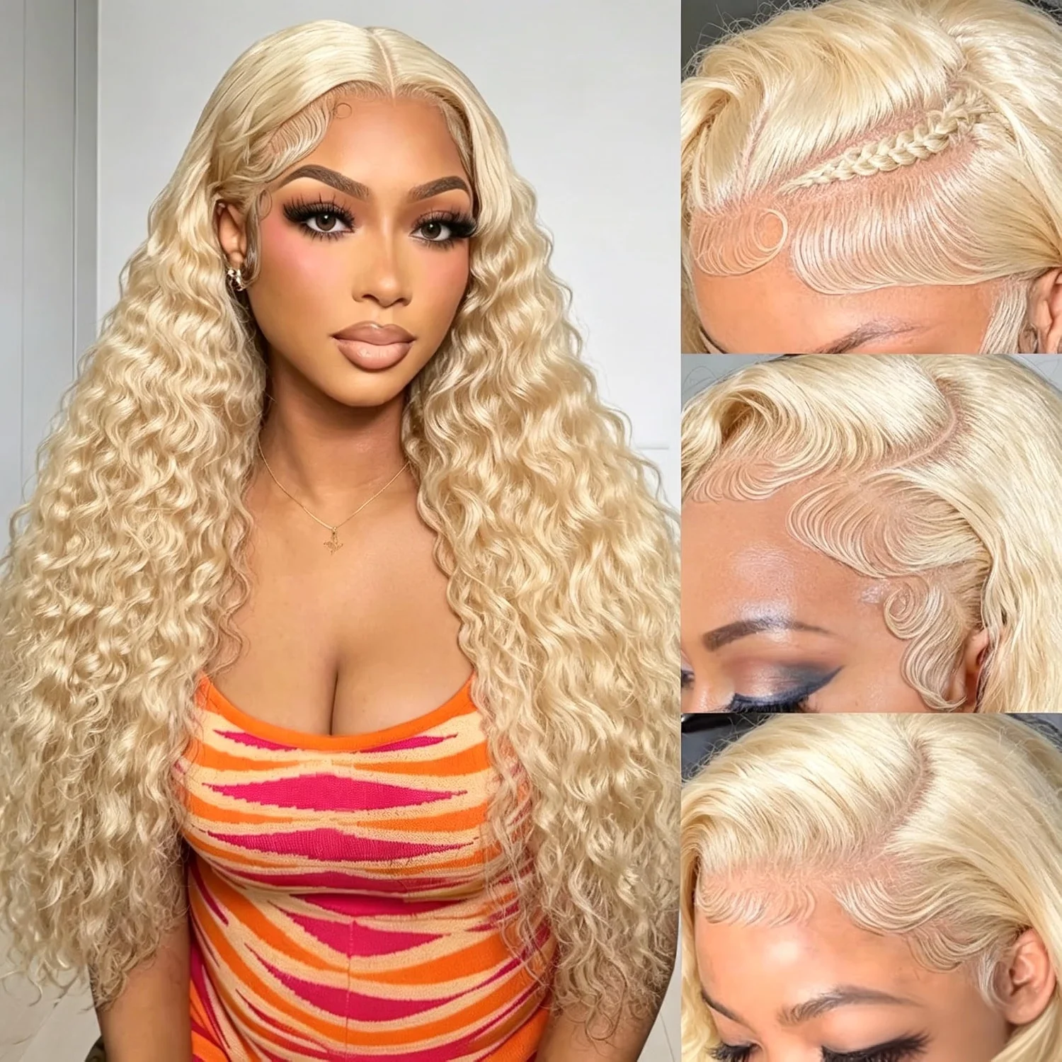 613 Blonde Deep Curly Wave Lace Closure Human Hair Wig 38 Inch 13x4 HD Transparent Lace Front Wig Pre-Plucked Hairline with Baby Hair Full 200% Density Deep Wet And Wavy Wig 613 Curly Dye And Bleach Friendly Human Hair Wigs For Black Woman