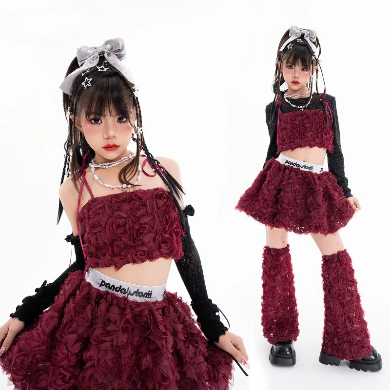 

New Jazz Street Dance Performance Stage Costumes for Girls Flowers Tops Skirt Outfits Group Hip Hop Stage Performance Clothing