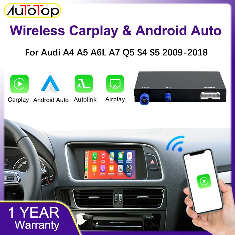 AUTOTOP Wireless Carplay Modul Interface Decoder Box für Audi A4 A5 Q5 S4 S5 A7 2009-2018 MMI 3G mit Android Auto Autolink AirPlay