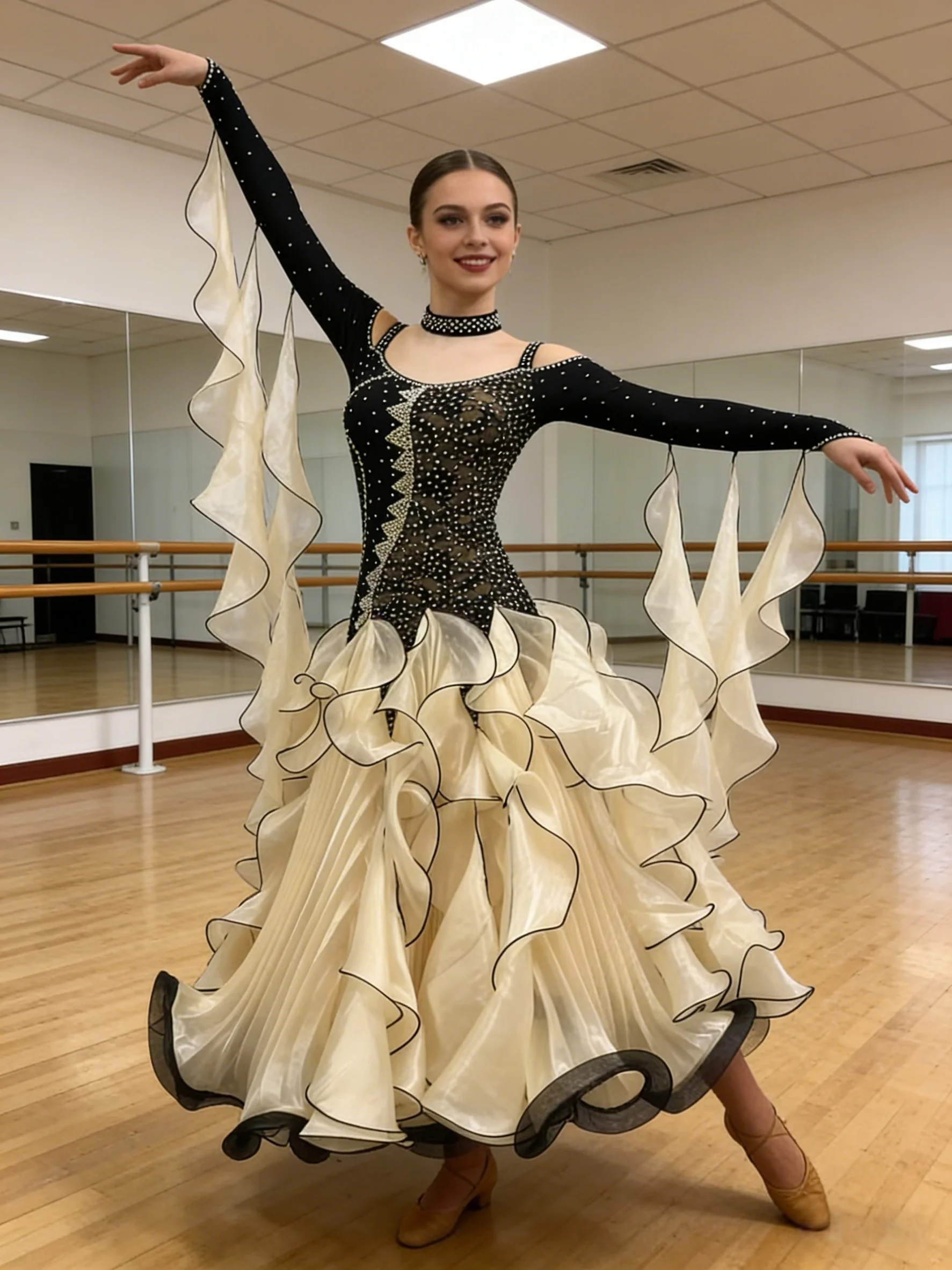 

Женские платья для бальных танцев с длинным рукавом, стандартные бальные юбки, платья для вальса для взрослых, для соревнований по бальным танцам