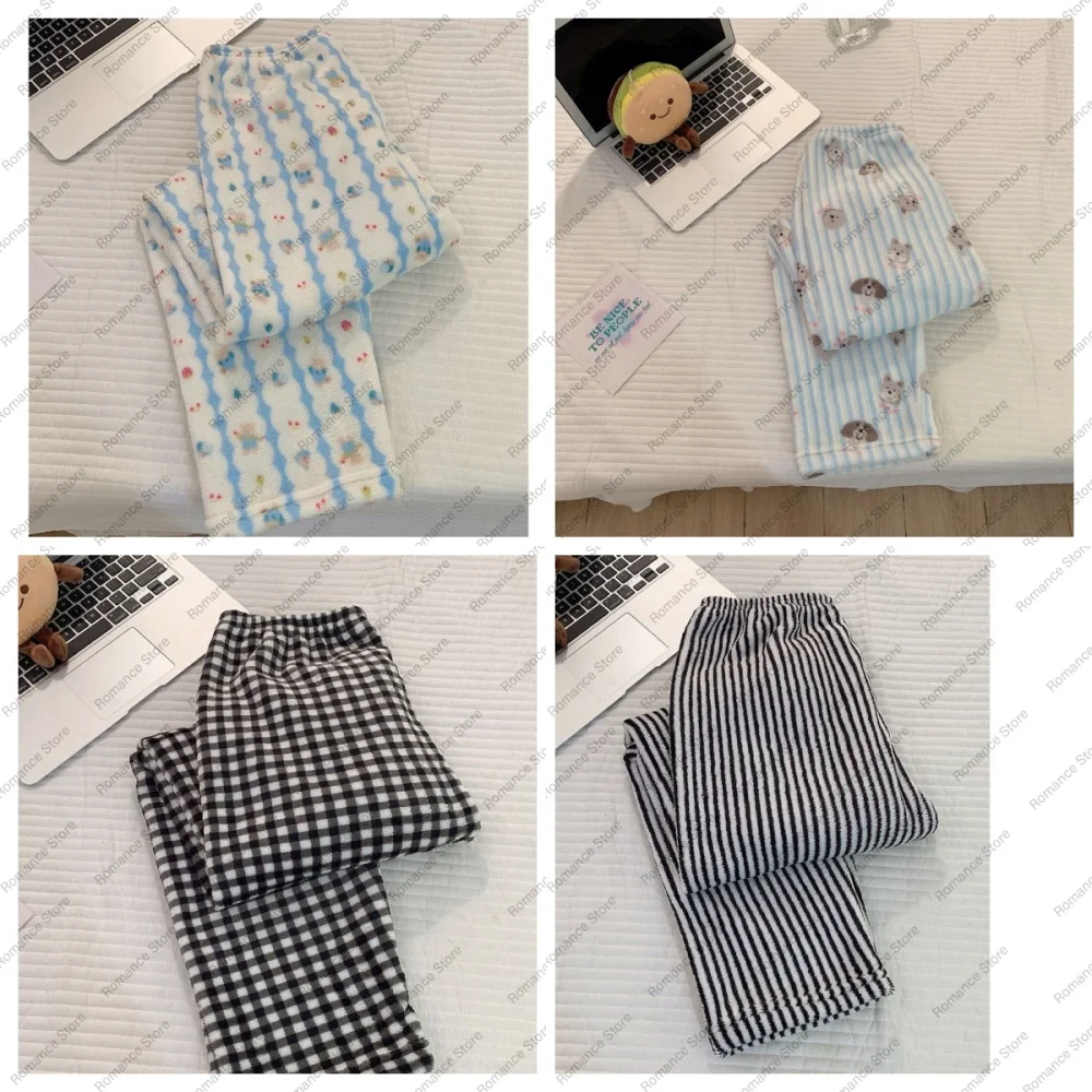 

Checked pajama pants long pants for autumn winter casual cartoon style for couples flannel home furnishings Women's pajama pants
