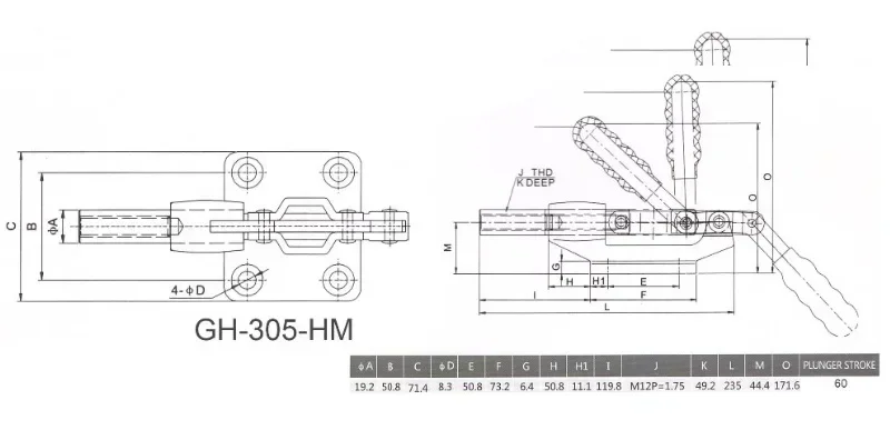 1PC Push Pull Operated Type GH-305-HM Holding Capacity 680kgs Plunger Stroke 60mm Toggle Clamp Quick Release Hand Tools