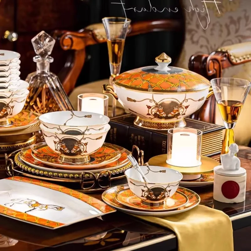 Luxury Breakfast Home Dinnerware Sets Kitchen Wedding Guests Catering Supplies Tableware Set Bone China Vajillas Ceramica Dishes