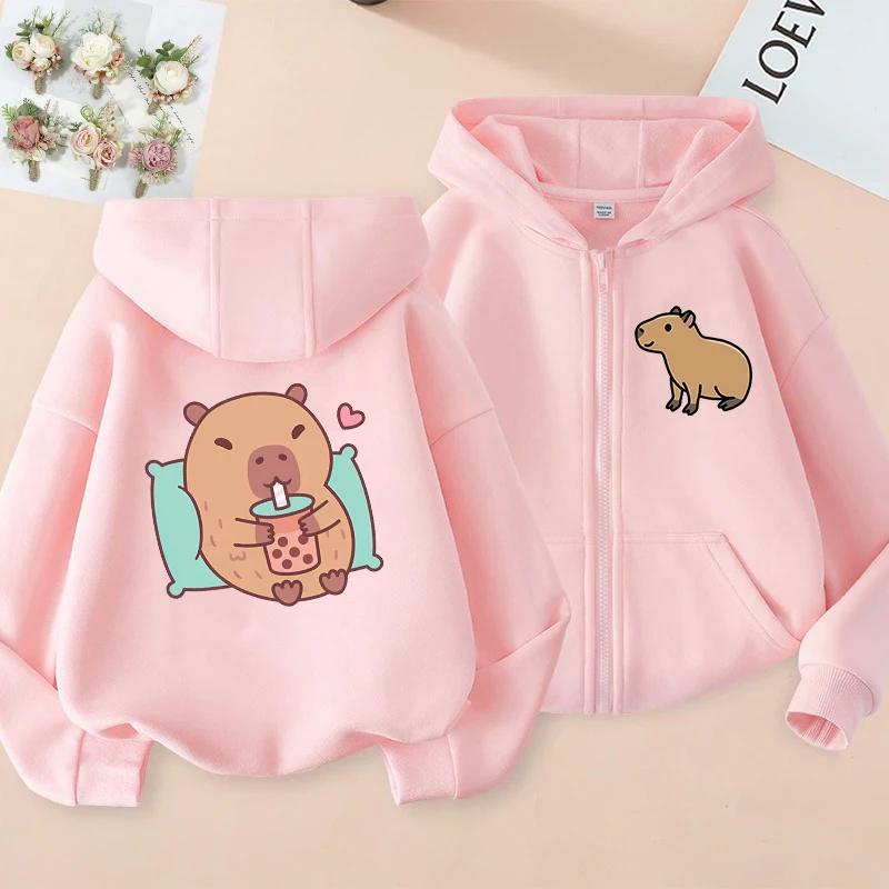 Anime Zip Up Hoodie Kawaii Kids Capybara Children\'s Hoodie Zipper Children Capibara Sweatshirt Clothes Kid Girl Boy Top Hoody