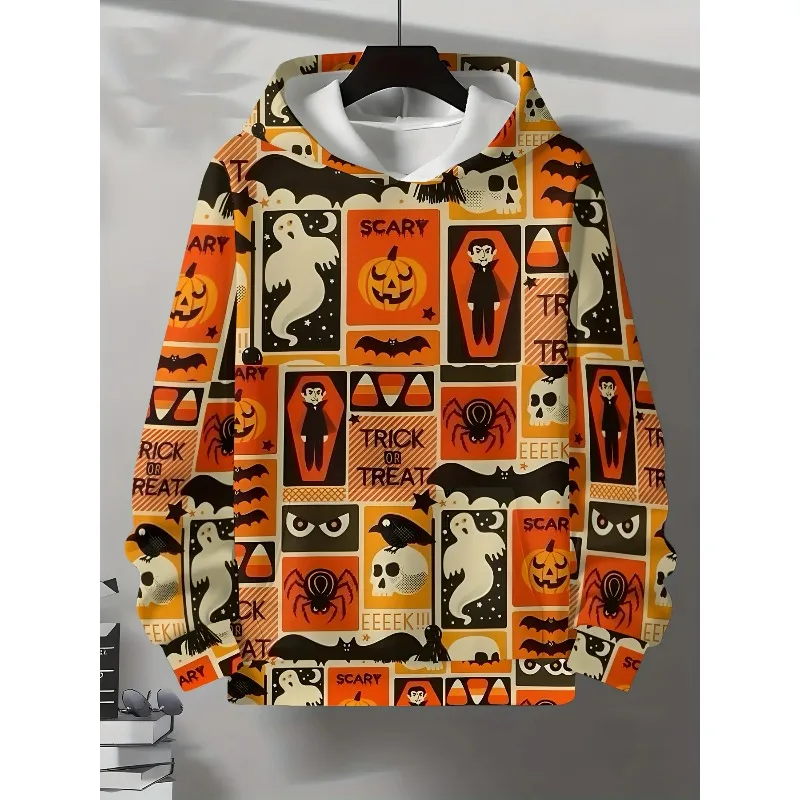 

2025 Мужская толстовка с капюшоном на Хэллоуин, 3D-призрак, тыква, лицо, толстовка с длинными рукавами и принтом, модная и повседневная осень