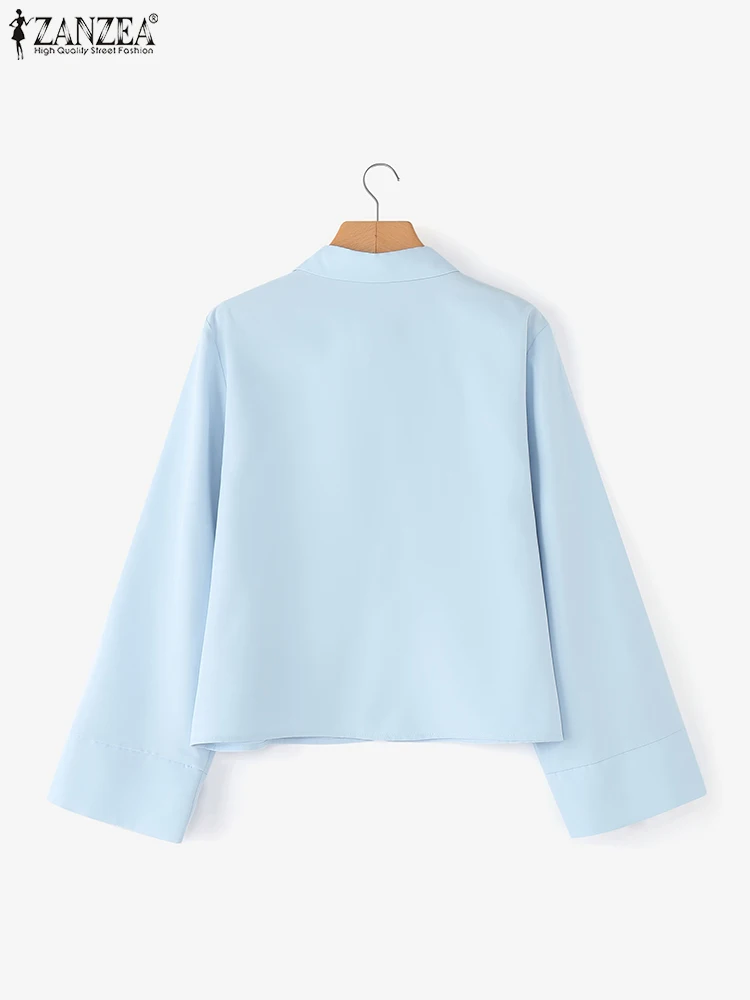 ZANZEA Fashion Women Long Sleeve Shirts Solid Color Bow Blouse 2025 Elegant Office Lady Tops Autumn Korean Blusas Streetwear