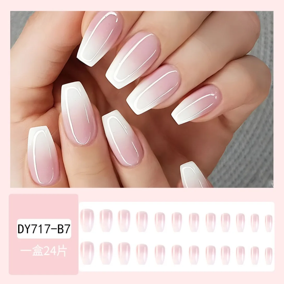 

24p Artificial Acrylic Nail Art Fake Nails Pink White Gradient Glossy False Nail Full Coverage Removable Press On Nails Tips