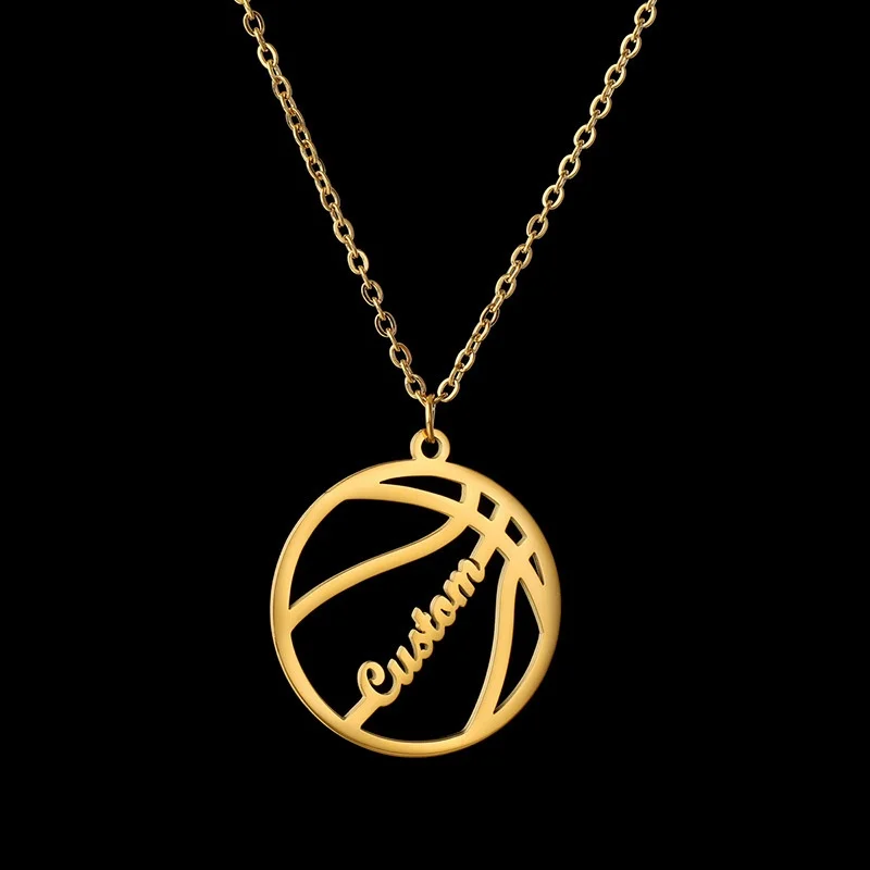 Lateefah DIY popular jewelry cut stainless steel basketball creative name pendant necklace