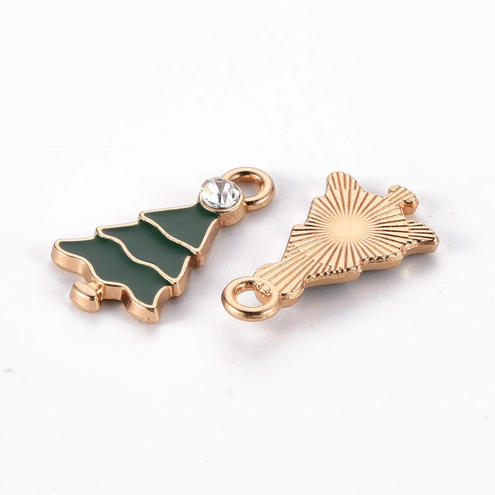 10PCS Eco-Friendly Alloy Enamel Pendants with Rhinestone , Light Gold, Christmas Tree, G