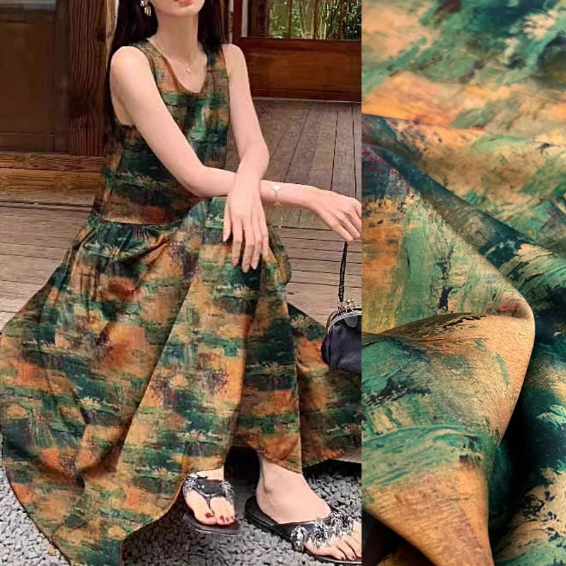 Soft and Comfortable Gambiered Guangdong Silk Fabric with Water Lily Print for Spring Summer Blouse Cheongsam Dressmaking R388