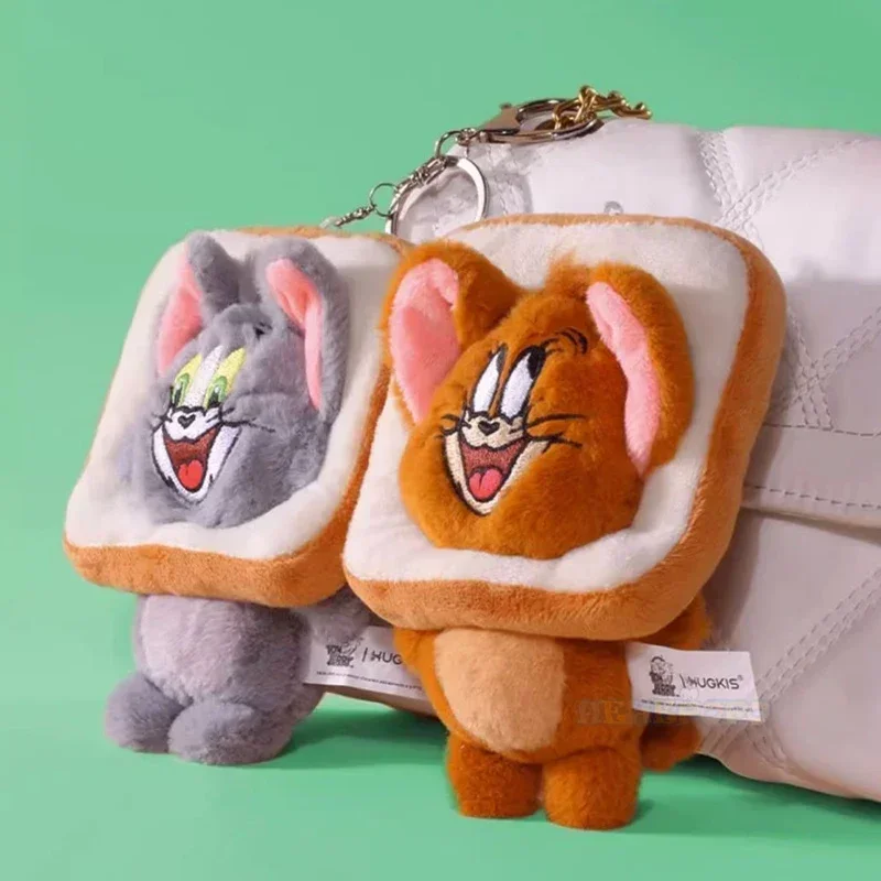 Tom e Jerry Plush Cat Pendant Schoolbag Keychain, boneca de pão brinde, original, fofo, presente casal, 12cm