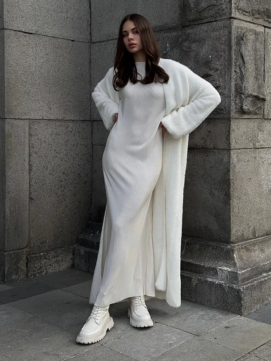 

Blubelle Women's New Autumn Winter Faux Mink Fur Long Cardigan Robe Oversized Loose Fit Soft Fluffy Fabric Lazy Style Sweaters