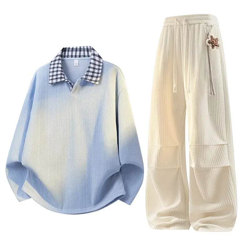 

Новый мужской комплект Весна 2026: Модный свитшот с длинным рукавом и повседневные брюки, американский стиль, комплект из двух предметов для спорта