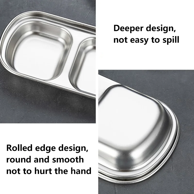 Stainless Steel Sauce Dish Spice Plates Gravy Boats Appetizer Serving Tray Rectangle Divided Oil Spice Dipping Tray Small Dish