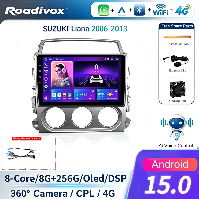 9 inch AI VOICE roadivox Android car radio GPS Navigation video for SUZUKI Liana 2006-2013 Multimedia Player tape recorder