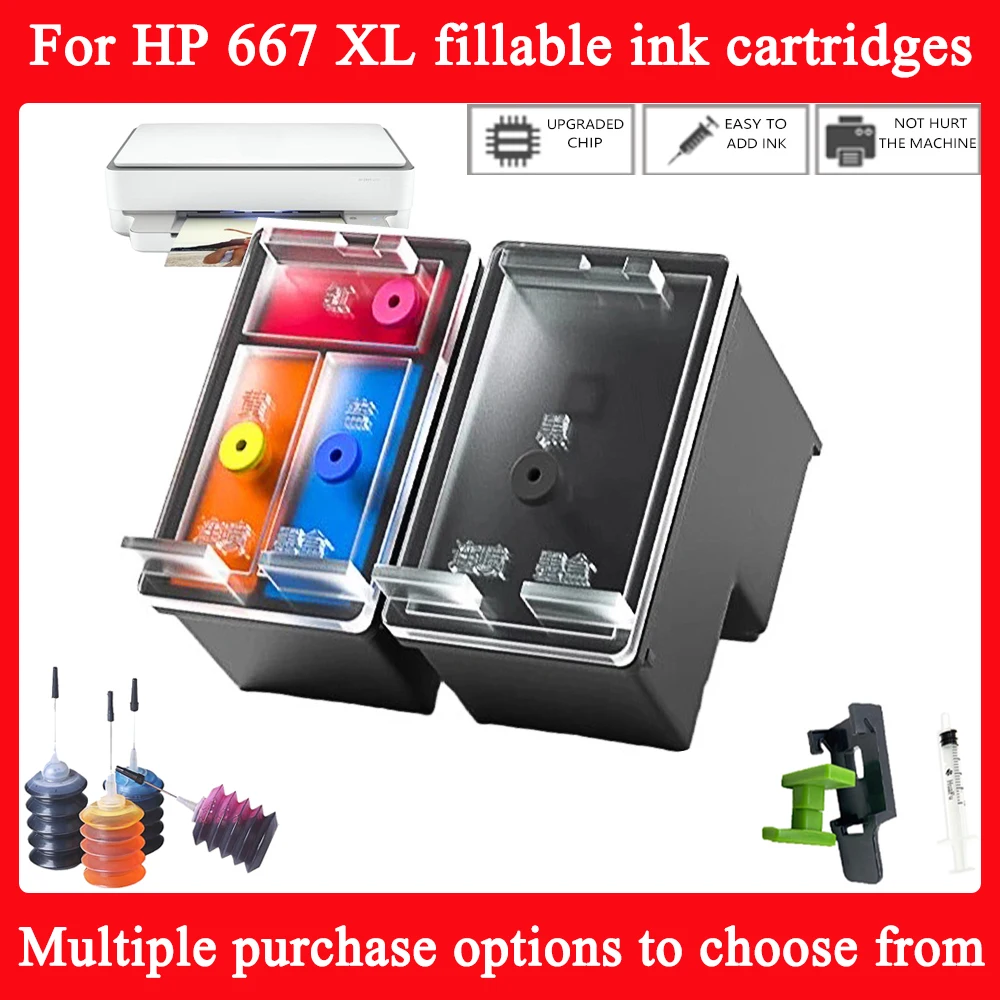 Para cartuchos de tinta encháveis hp 667 xl para hp deskjet ink advantage1275 2374 2375 2376 2775 2776 6475 6476 tinta de impressora para hp 667