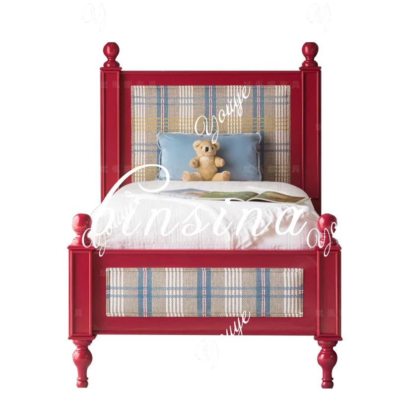 [المدينة الرجعية] سرير مفرد للأطفال/غرفة نوم رئيسية من الخشب الصلب الأحمر وسرير مزدوج/سرير فتاة جيدة للأولاد يمكن تخصيصها