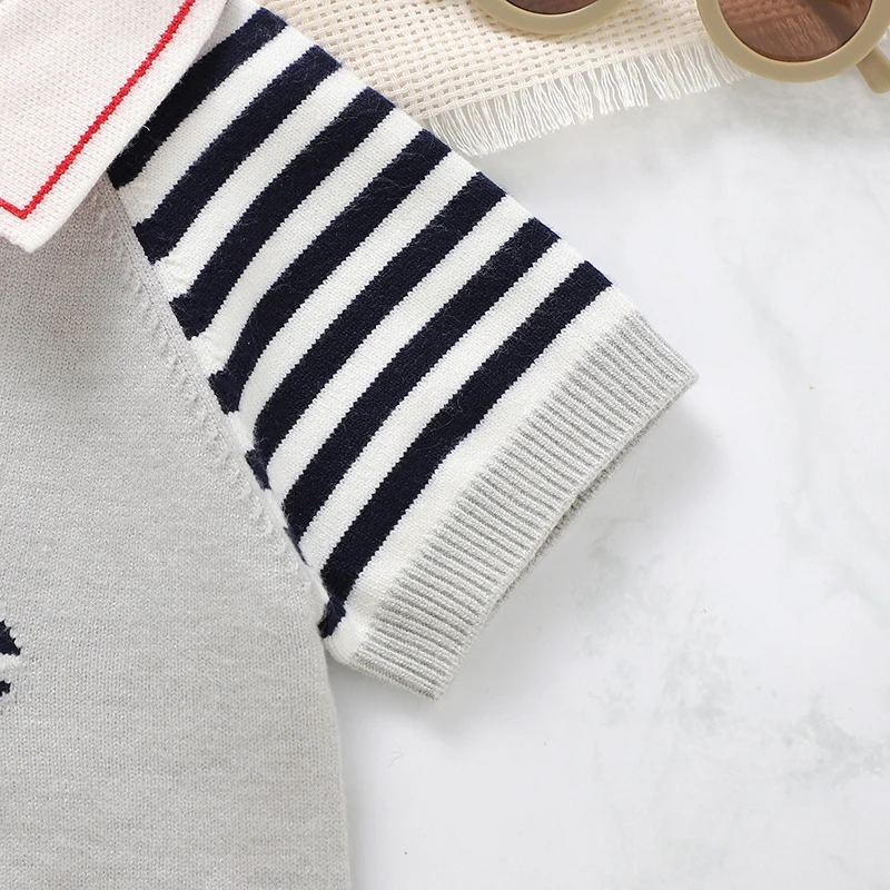 Boy Baby Rompers Knit Infant Jumpsuit Short Sleeve Summer Newborn Kid Clothing 0-18M Overalls Fashion Turn-down Collar Playsuit