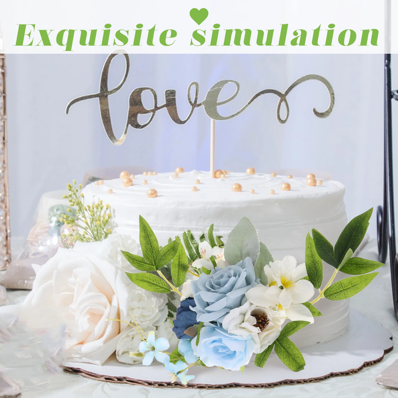 

1pcs Artificial Flower Cake Topper Set Realistic Satin Faux Wedding Cake Decorations Romantic Floral for Baby