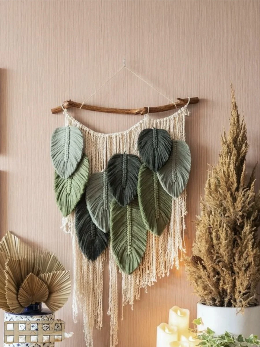 Handwoven Tree Leaf Pattern Wall Hanging Tapestry Decorative Artistic  Meter Box Covering for Homestay Leaf Design