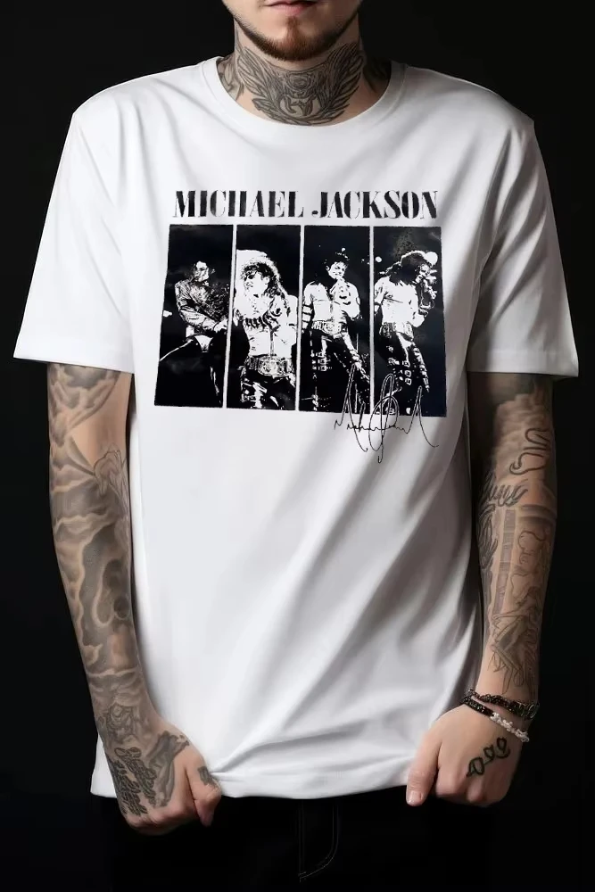King Of Pop Michael Jackson Print T-Shirt Harajuku Rock Fashion Casual Rundhals Kurzarm Unisex Fan Damen und Herren T-Shirt