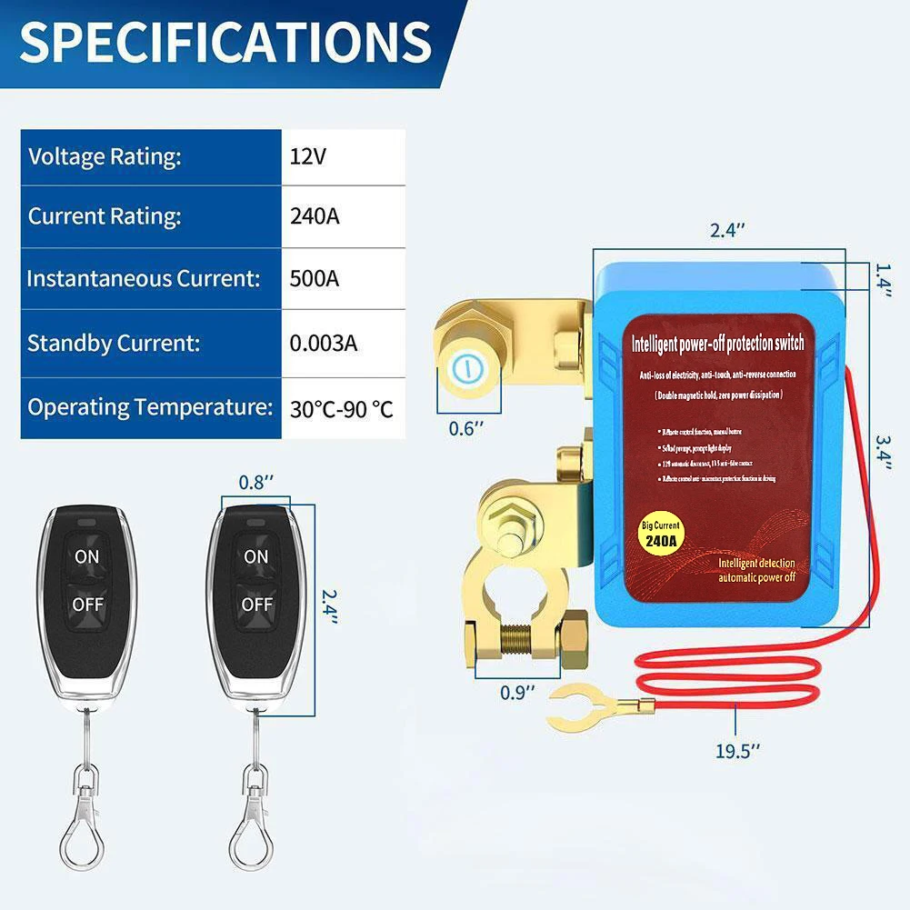 12V Wireless Dual Remote Car Battery Disconnect Relay Master Kill Cut-Off Switch Without ON/OFF Car Battery Disconnectors