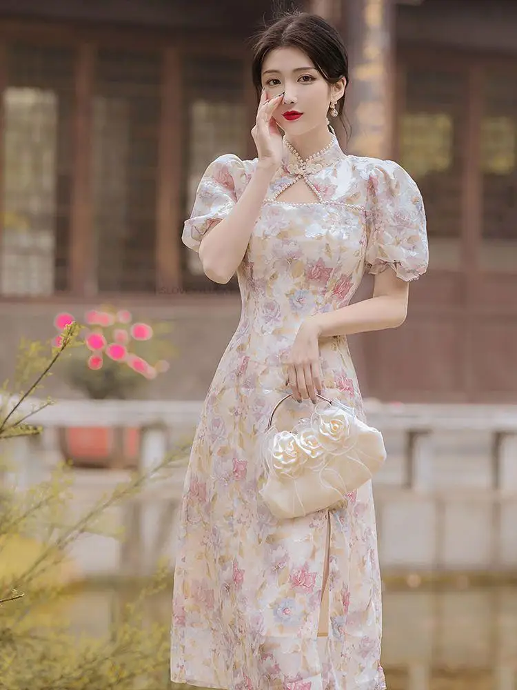 Chinese Stijl Elegante Cheongsam Lady Jurk Vrouwen Klassieke Kant Cheongsam Oosterse Jurk Qipao Vrouwen Elegante Verbeterde Qipao Jurk