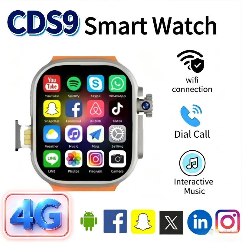 4G CDS9 Android Smartwatch – Rotating Camera SIM Card Slot, AMOLED Display GPS WiFi, Global Version Men Women