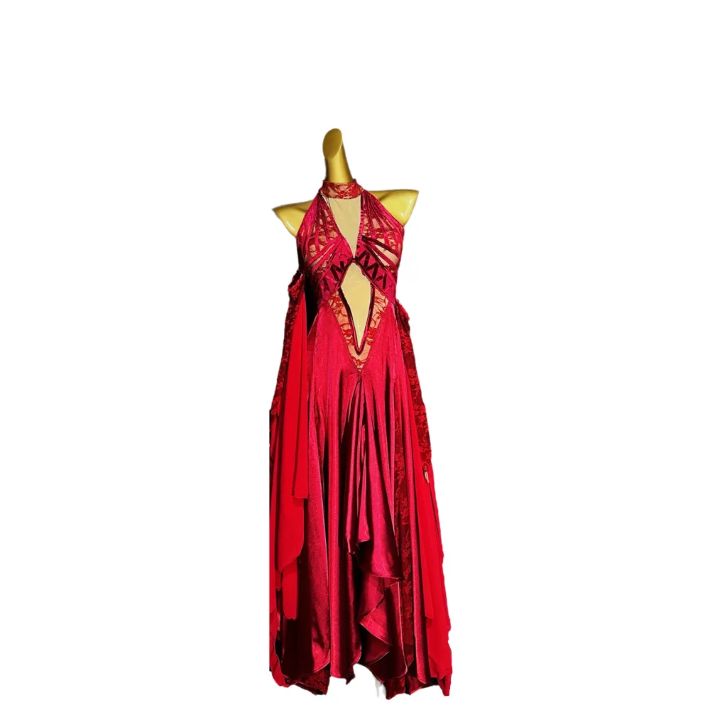 

Платье для выступлений из латинских танцоров, взрослых и детей, высококачественное кружевное платье с открытой спиной и лямкой на шее, танго, самба, AB, каменное платье