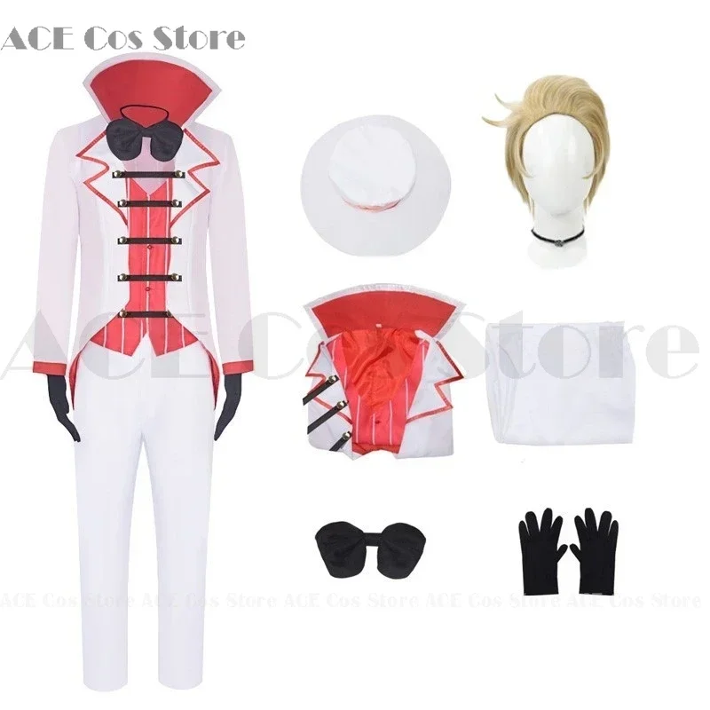 Hazbin Lucifer Morningstar Cosplay Hotel Costume Parrucca Canna Bastone Stivali Anime Puntelli Cosplay Vestiti Festa di Halloween Hazubin Suit