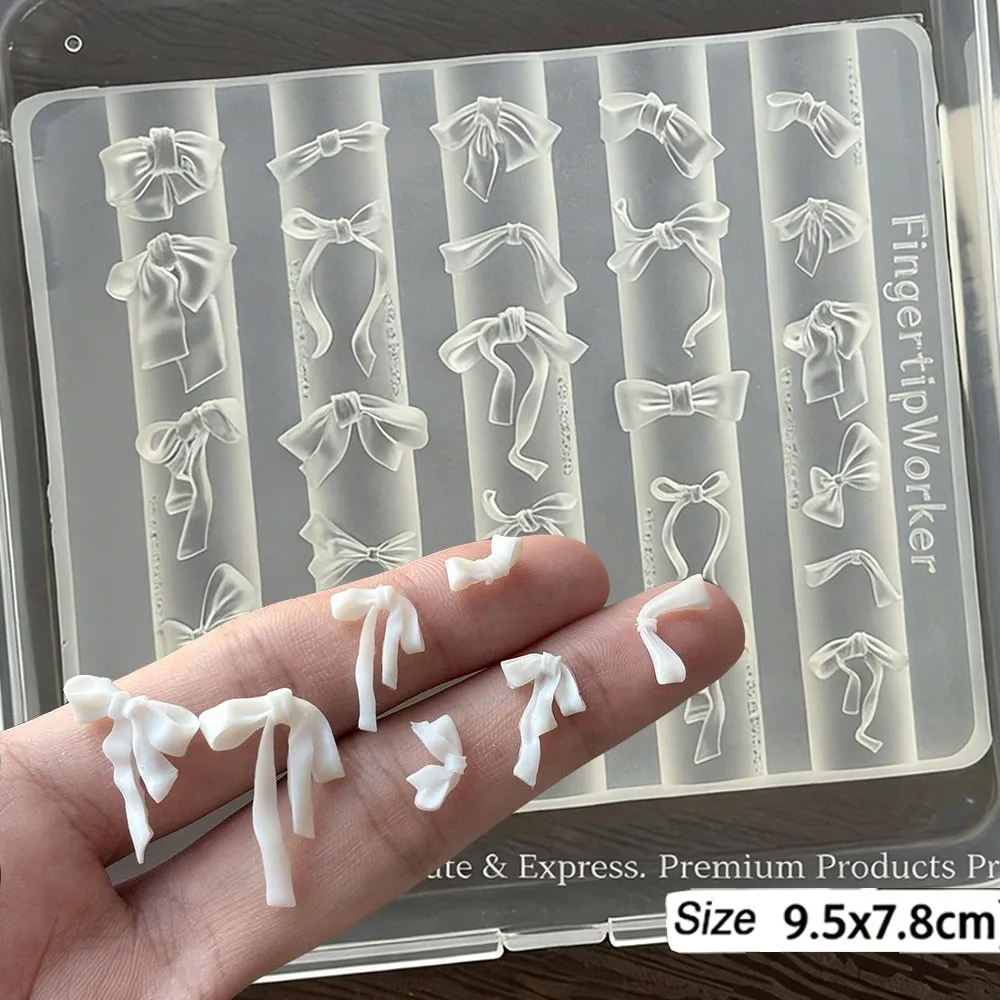 Picture 3: 9.5*7.7cm 5D Long Ribbon Bow Silicone Nail Molds Transparent Bowknot Sculpture Carving Template Reusable Nail Charms Molds Tools