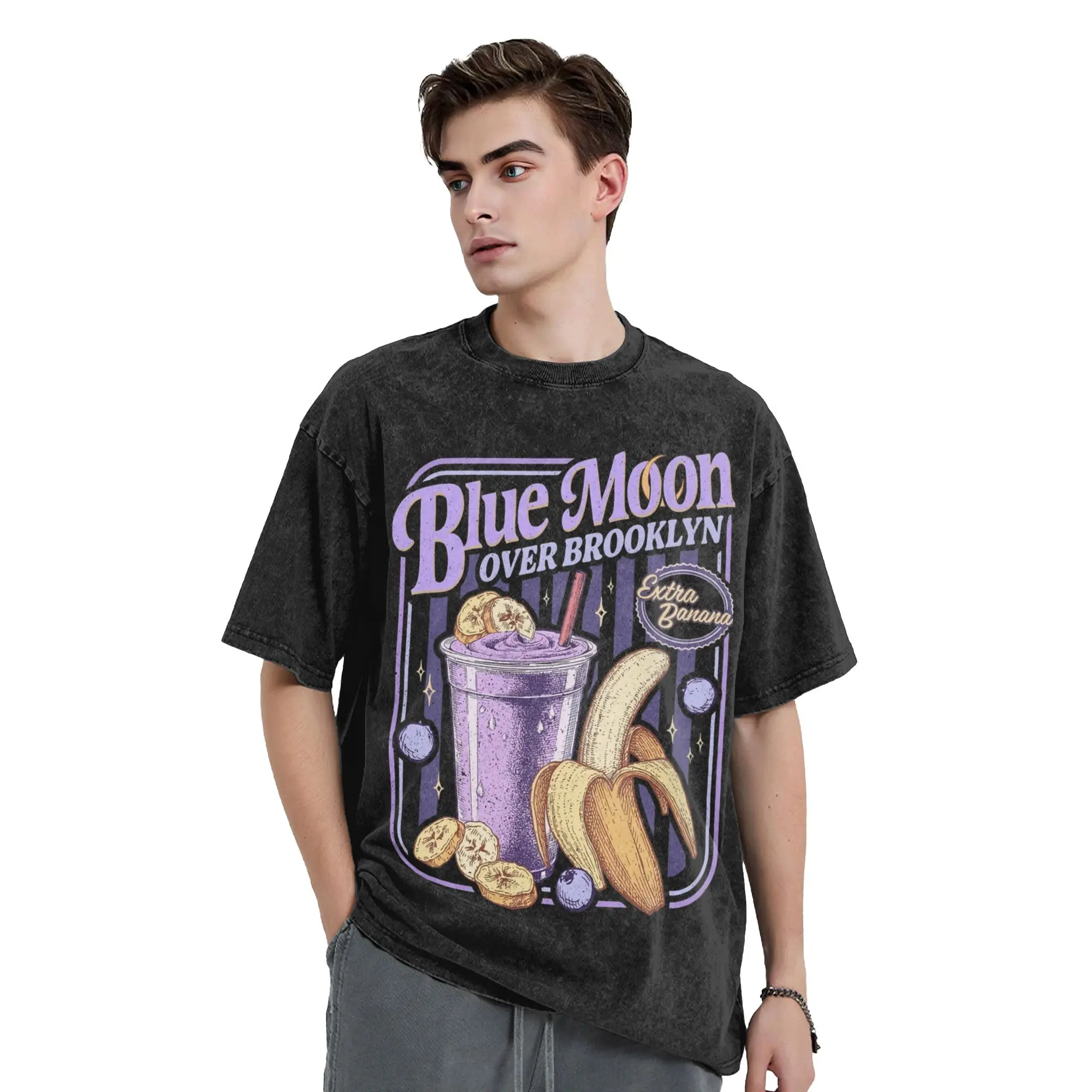 Blue Moon Over Brooklyn Heated Rivalry T Shirt Washed 100% Cotton High Street T-Shirt Men Women Streetwear Printed Tee Shirt