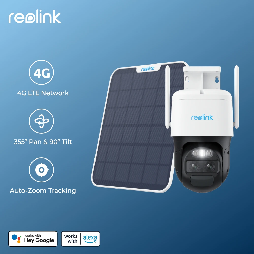 Reolink Trackmix LTE 2K 4G LTE Cellular Security Camera Solar/Battery Powered Pan & Tilt IP Camera with Auto-Zoom Tracking