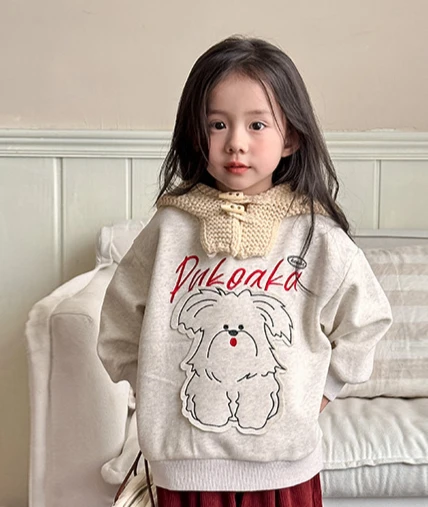 

Girls Cartoon Hoodies Top Children 2024 New Autumn Winter Fleece Thick Cute Hoodies Top Korean Simple Style Clothes Top