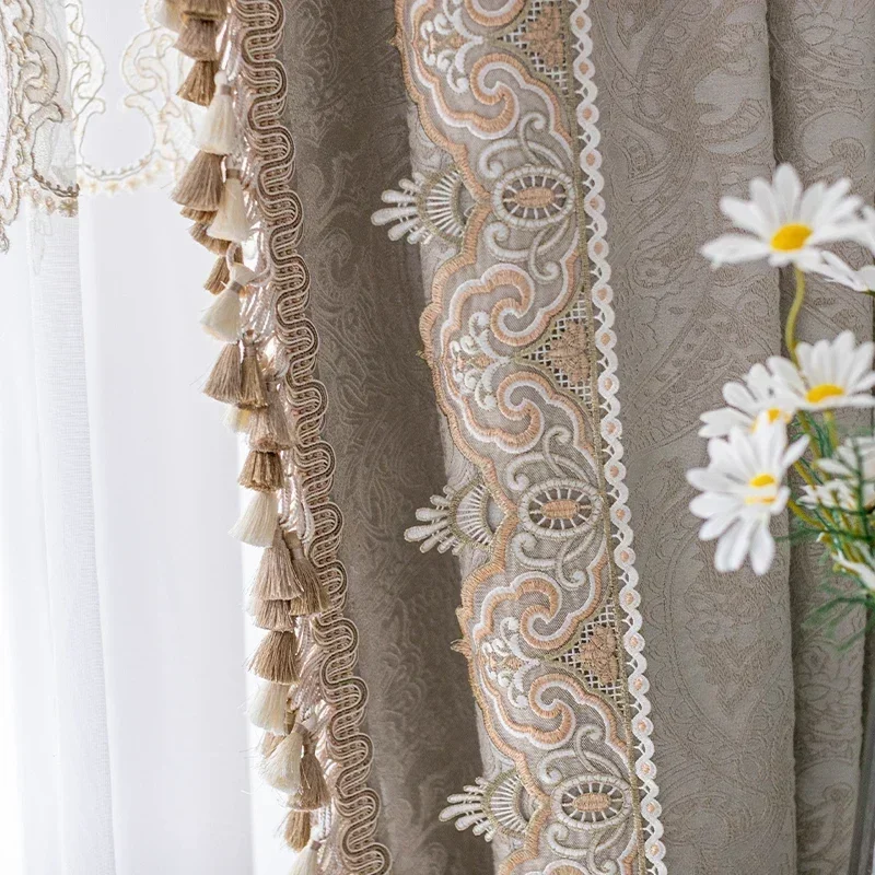 High-end Embossed Cotton Linen Paisley Jacquard Lace Stitching Blackout Curtains for Living Room and Bedroom Customized Products