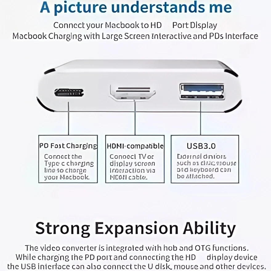 3 in 1 USB C male to female hub with 4K HDMI USB 3 0 and charging for MacBook Air 12 portable data transfer and display solution