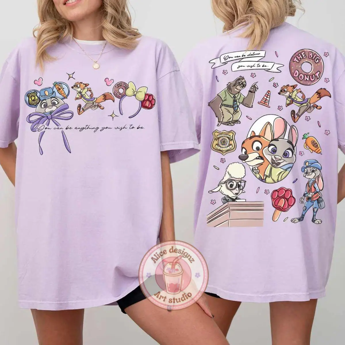 T-shirts double face Zootopia Judy Rabbit et Nick Fox Disney, T-shirt Coquette Disney World Disney Park Tour Girl