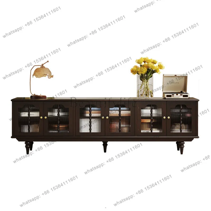 Retro TV cabinet Solid wood American storage Locker Integrated light luxury