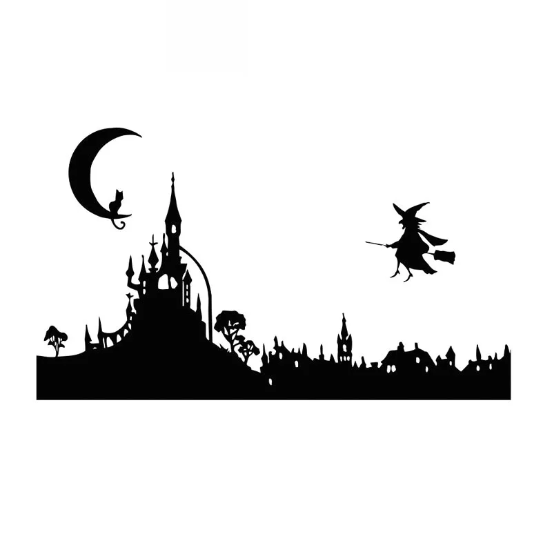 Fashion Witch Town Car Decals High Quality Car Decoration Personality Pvc Car Window Waterproof Sticker Black/white, 20cm*12cm