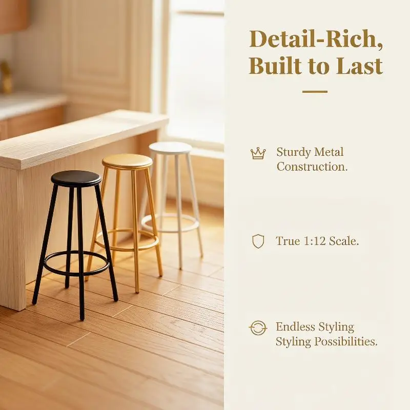 Modern Miniature Metal Chair 1:12 Scale Bar Stool for Dollhouse Decoration Piece