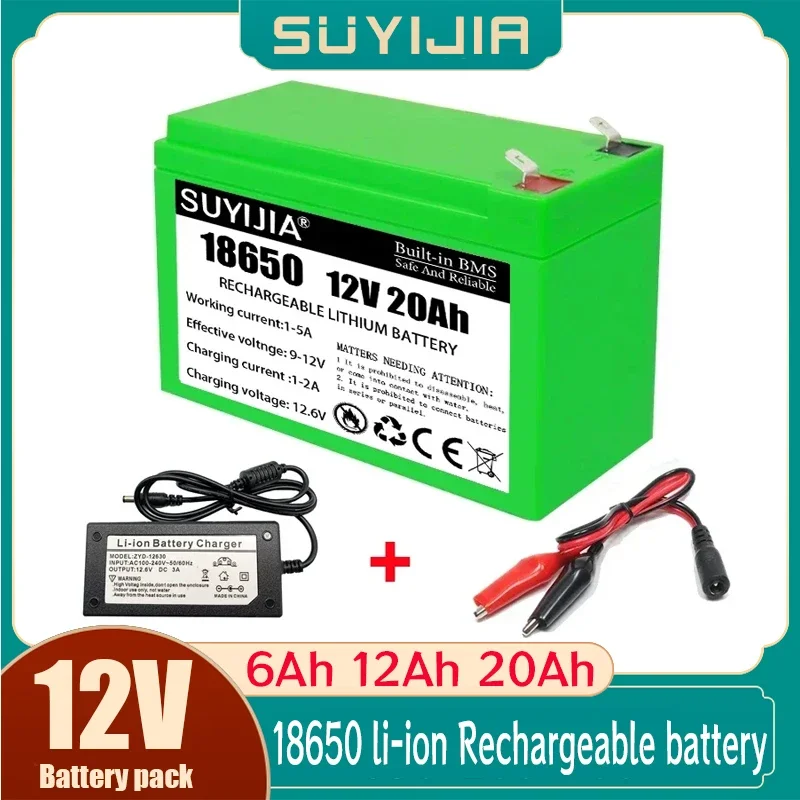 

New 12V Battery 6Ah 12Ah 20Ah Lithium Ion Rechargeable Battery Pack for Kid Scooters Atomizer Electric Bicycle with Built-in BMS