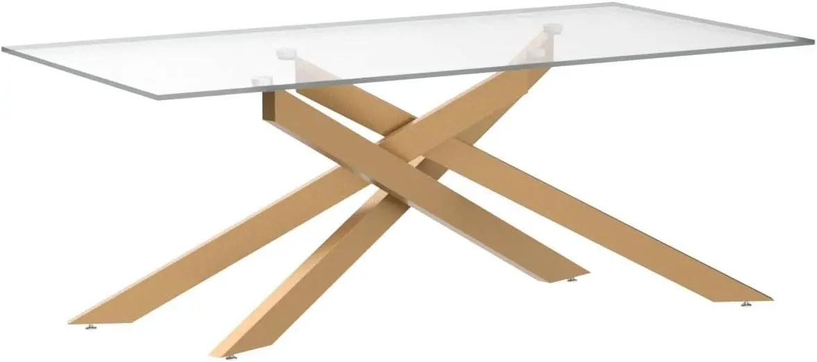 Mesa de centro moderna rectangular, tapa de vidrio templado y pata tubular de metal, 47,3 pulgadas de largo x 23,6 pulgadas de ancho x 18,1 pulgadas de alto, dorado