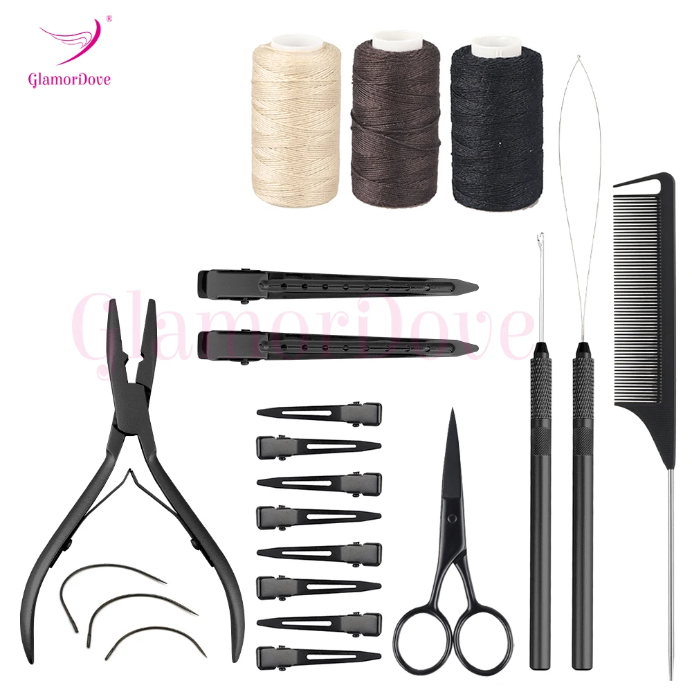 GlamorDove Hair Extensions Tool Kits Hair Extension Pliers Kit Wefting Extensions Hair Loop Tool Seam Ripper Microlink Pliers