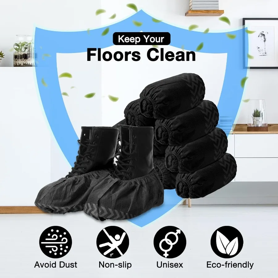 600팩 일회용 부츠/신발 커버, 미끄럼 방지, 두꺼운 추가 보호 기능, 남녀 공용, 검정색, 내구성 좋음, 이상적인 선택