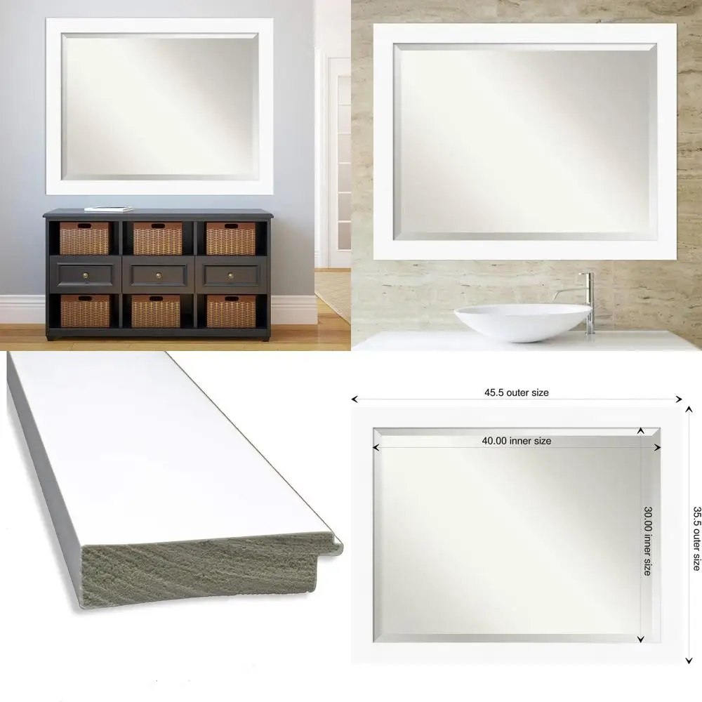 

White Bathroom Mirror or Over Sink, 35x45 Cabinet White RecVanity Mirror, X-Large ern e, Hangs Horizonally and Veally, Bathroom