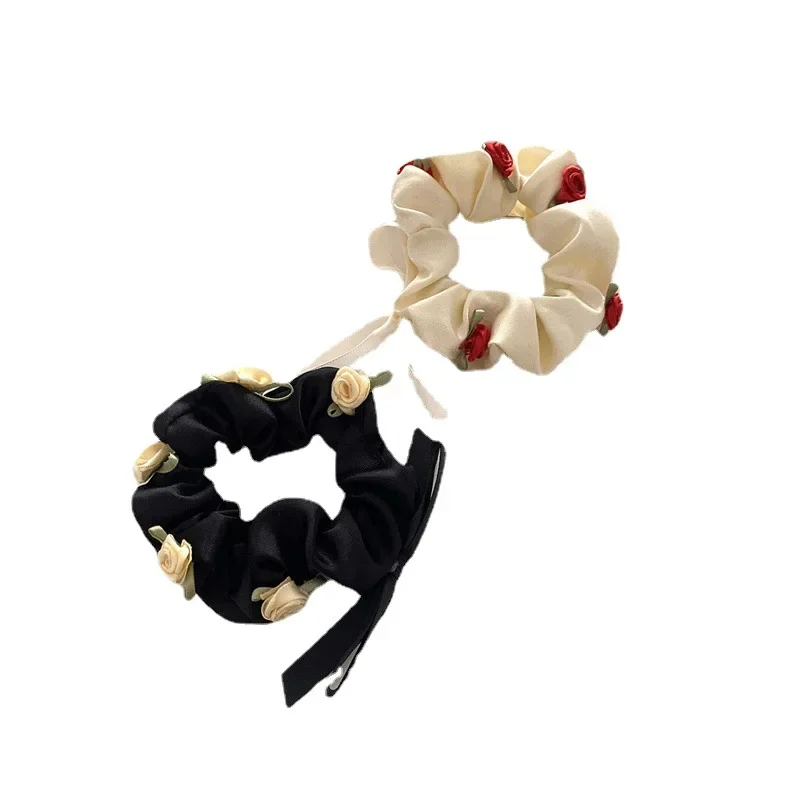 Romantic Rose French Large Hair Ring Hair Rope Ties Vintage Girls Flower Scrunchies Bands Hair Accessories for Women