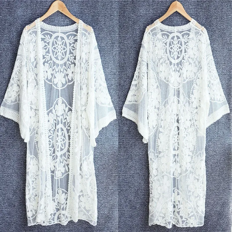 Copricostume da spiaggia in pizzo Cardigan Capispalla Bikini Scava fuori Protezione solare awl Jaet Capispalla per costume da bagno di media lunghezza allentato